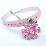 Leder-Collier Flower rosé